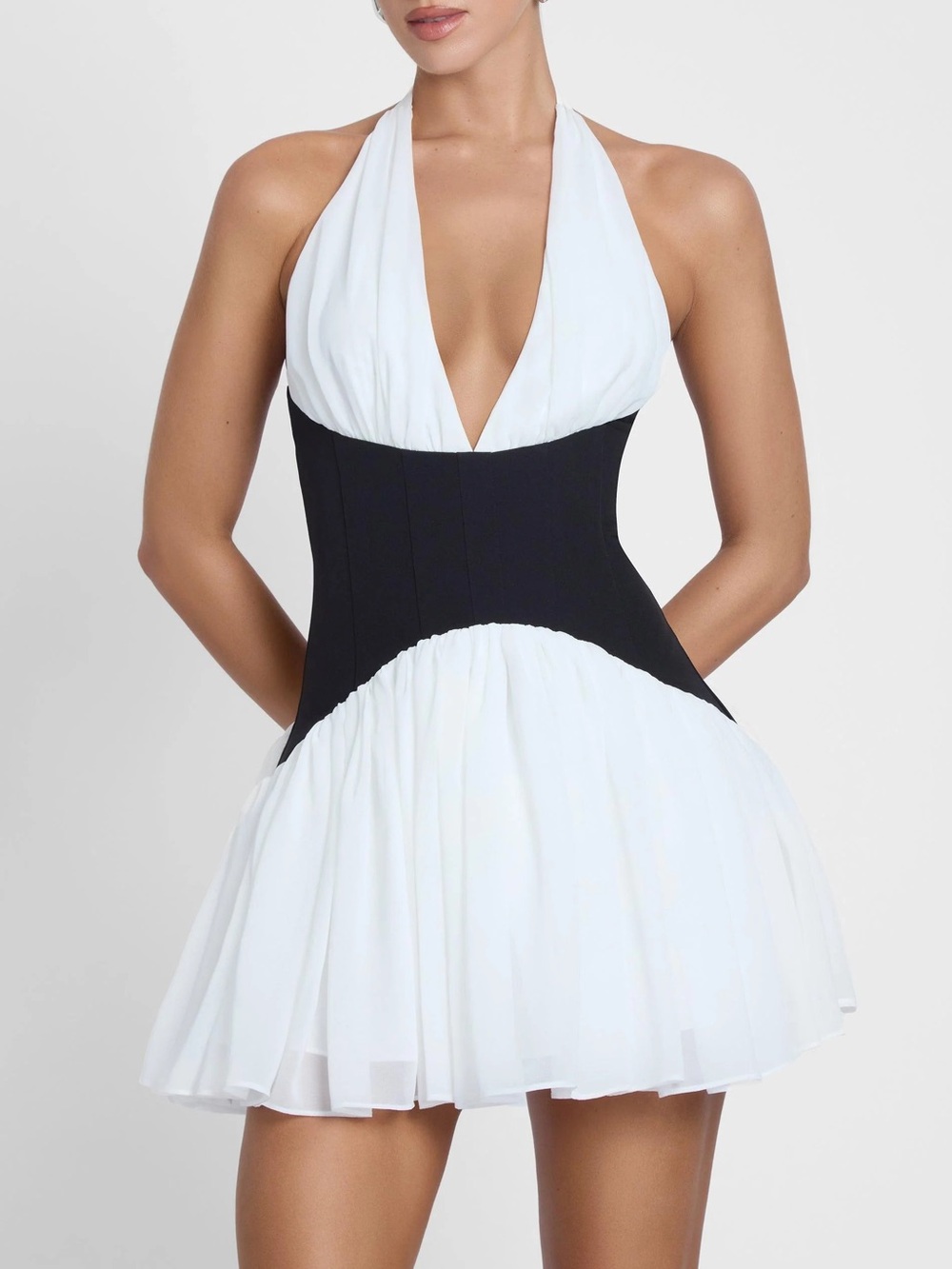 NWT Leau Harper Contrast Corset Halter Mini Dress
